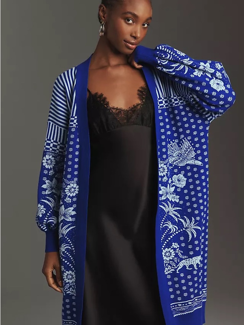 FARM Rio Blue Printed Long Cardigan